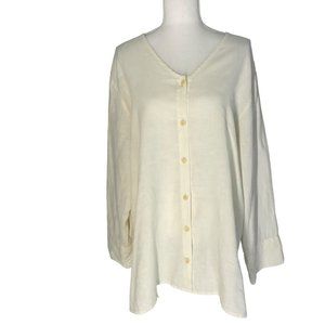Flax Women’s Tunic Large Cream Button Front Lagan look Blouse 100% Linen